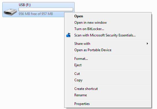 Bitlocker drive context menu.