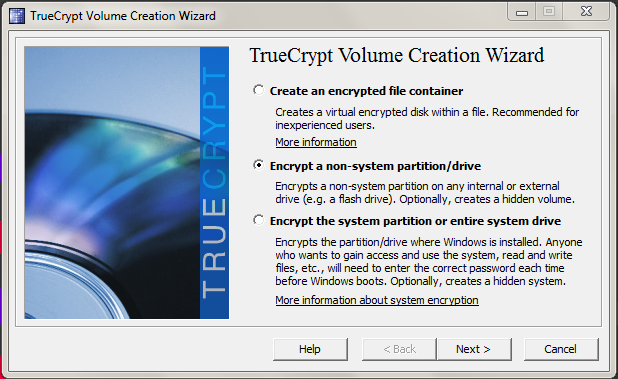 The TrueCrypt volume creation wizard.