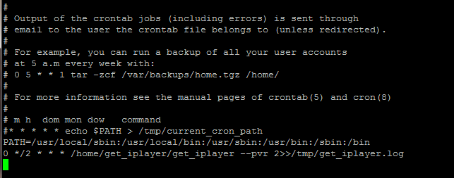 Crontab with get_iplayer scheduled.